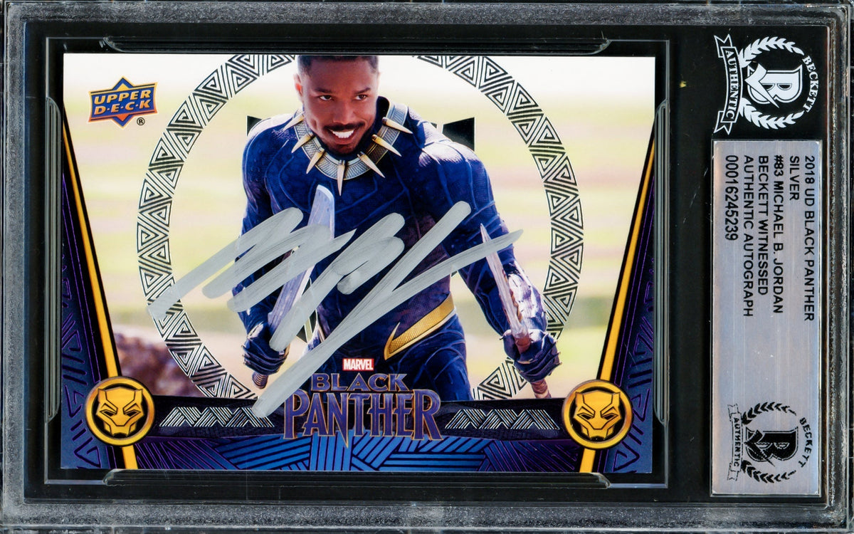 Michael B. Jordan Autographed 2018 Upper Deck Black Panther Silver Card #83 Marvel Beckett BAS
