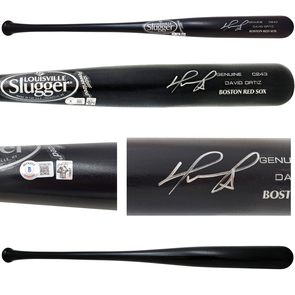 David Ortiz Autographed Black Louisville Slugger Player Model C243 Baseball Bat Boston Red Sox Beckett BAS Witness
