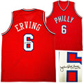 Philadelphia 76ers Julius "Dr. J" Erving Autographed Red Jersey Beckett BAS Witness