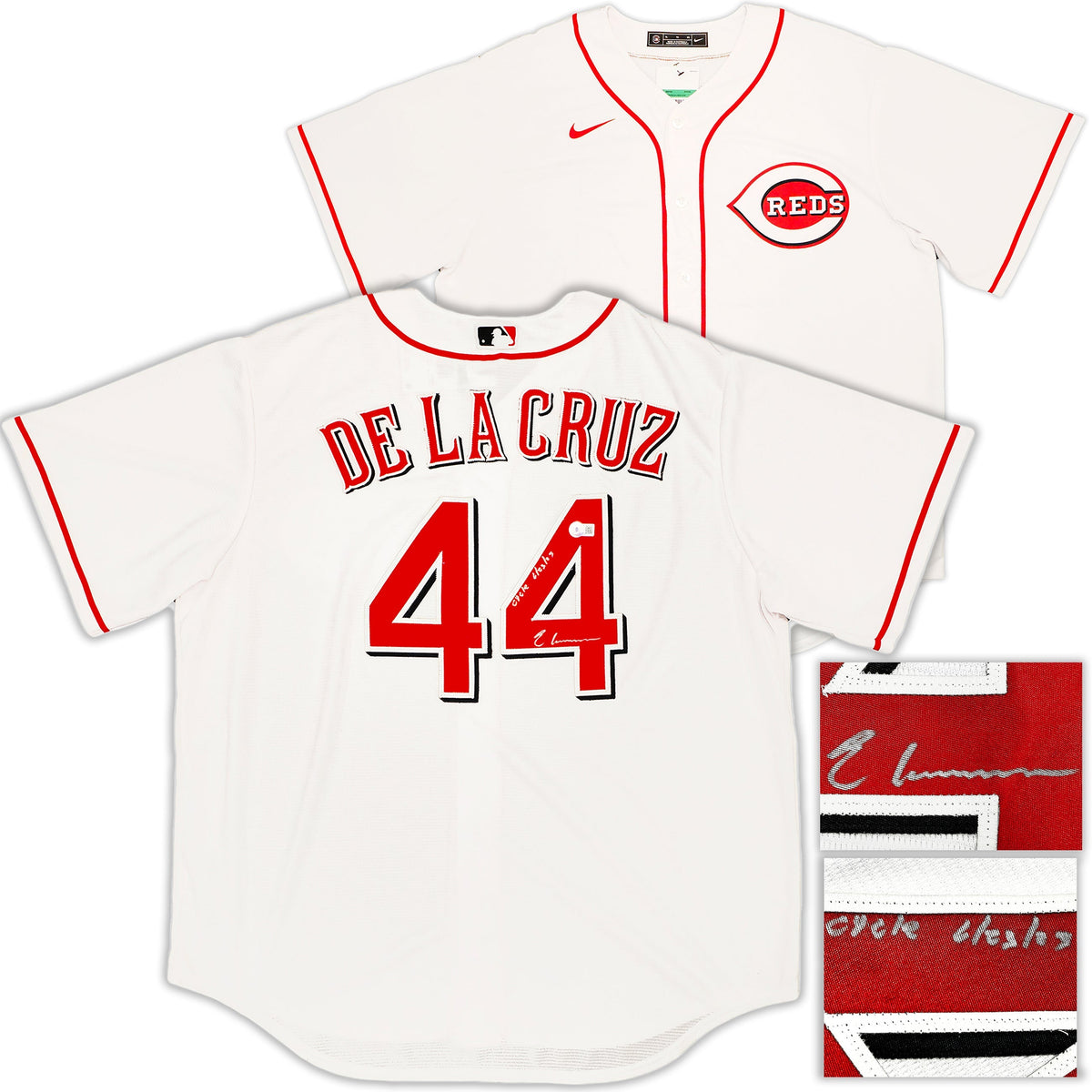 Cincinnati Reds Elly De La Cruz Autographed White Nike Jersey Size XL "Cycle 6/23/23" Beckett BAS Witness