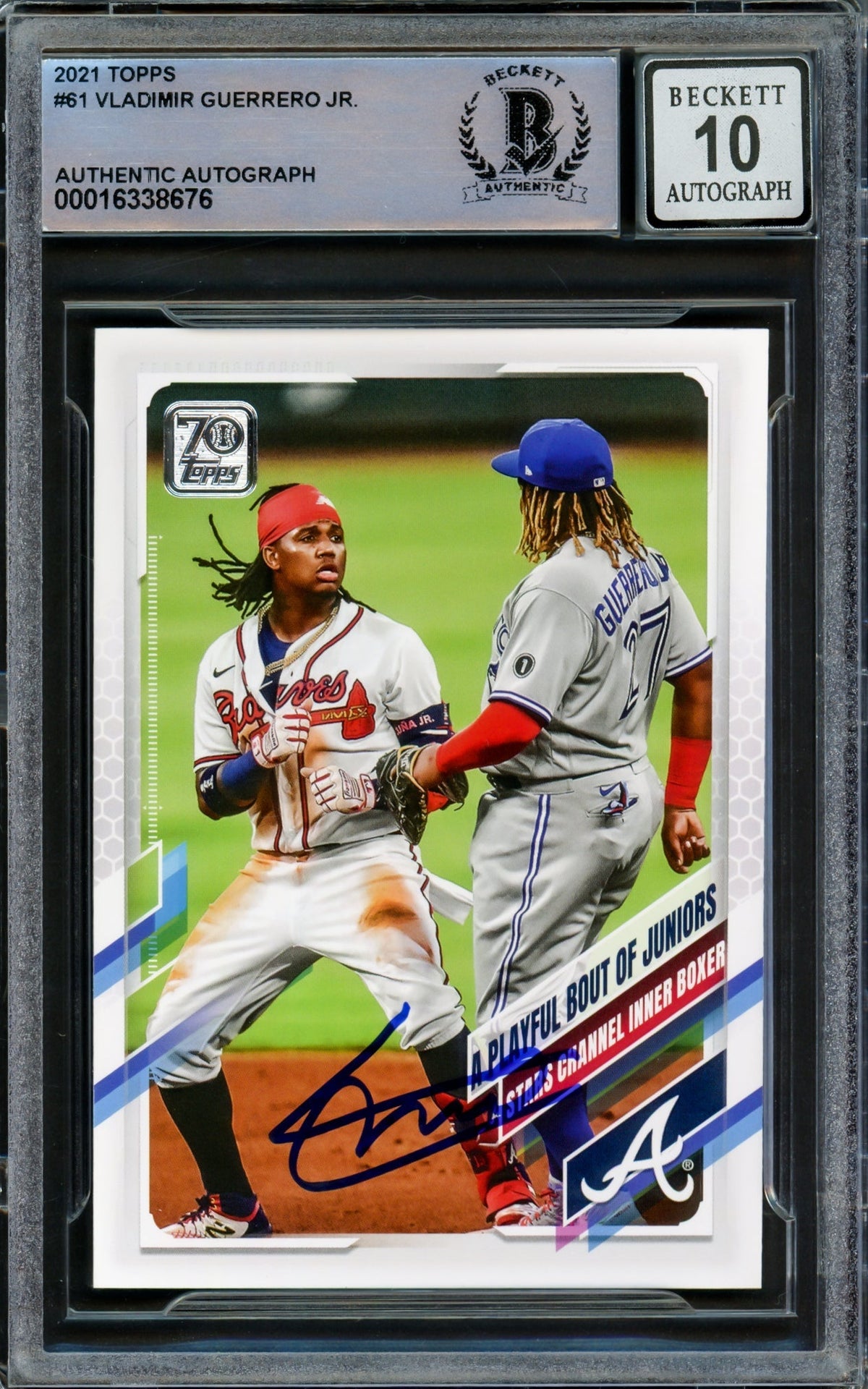 Vladimir Guerrero Jr. Autographed 2021 Topps Card #61 Toronto Blue Jays Auto Grade Gem Mint 10 Beckett BAS