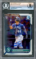Julio Rodriguez Autographed 2022 Bowman Chrome Rookie Card #48 Seattle Mariners Beckett BAS #16340977