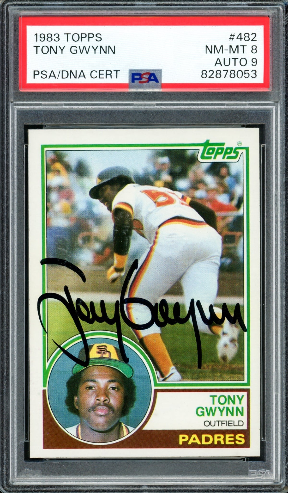 Tony Gwynn Autographed 1983 Topps Rookie Card #482 San Diego Padres PSA 8 Auto Grade Mint 9 PSA/DNA #82878053