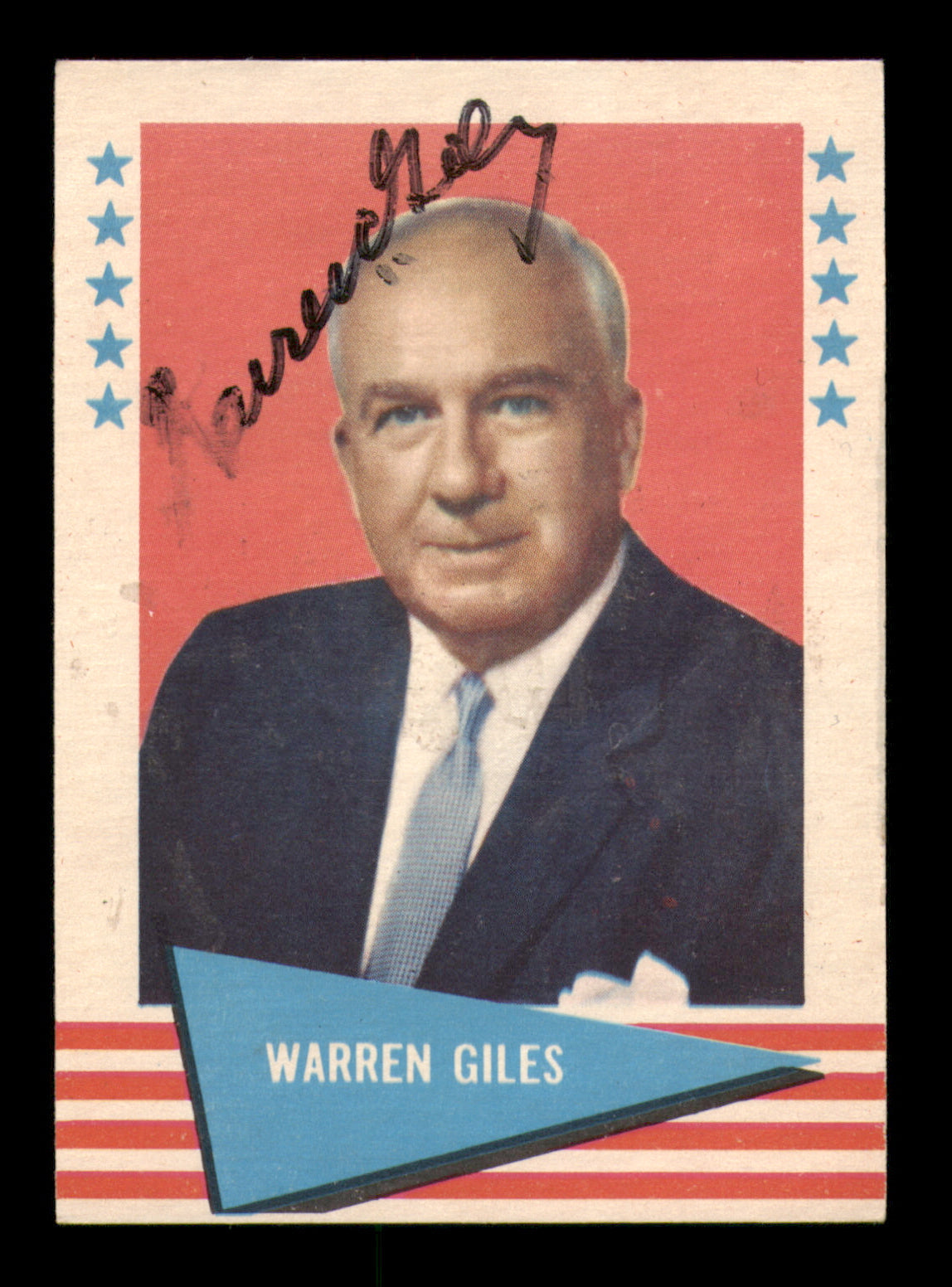 Warren Giles Autographed 1961 Fleer Card #33 President (Smudged)