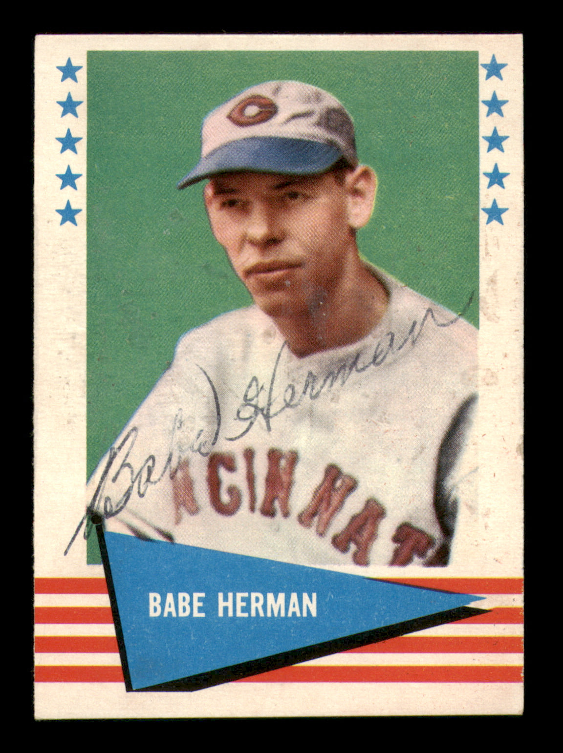 Babe Herman Autographed 1961 Fleer Card #114 Cincinnati Reds