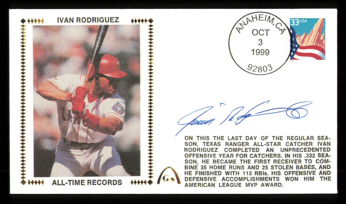 Ivan Rodriguez Autographed 1999 First Day Cover Texas Rangers