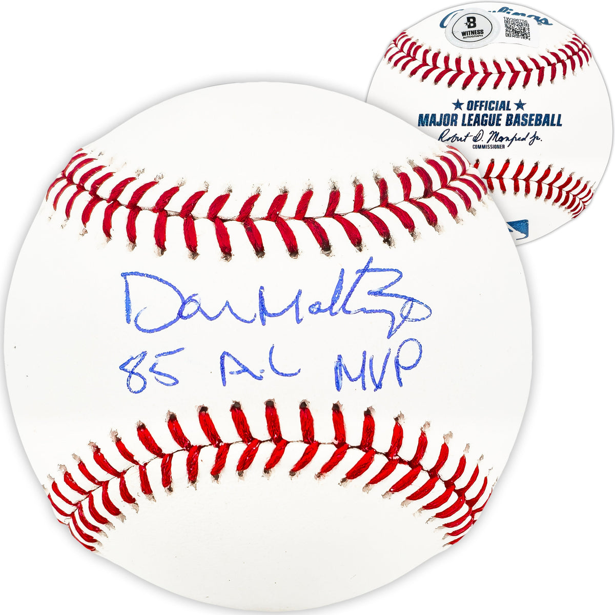 Don Mattingly Autographed Official MLB Baseball New York Yankees "85 AL MVP" Beckett BAS Witness
