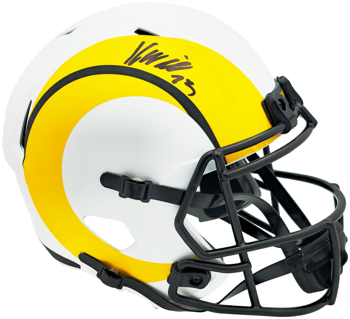 Kyren Williams Autographed Los Angeles Rams Lunar Eclipse White Full Size Speed Replica Helmet Beckett BAS Witness