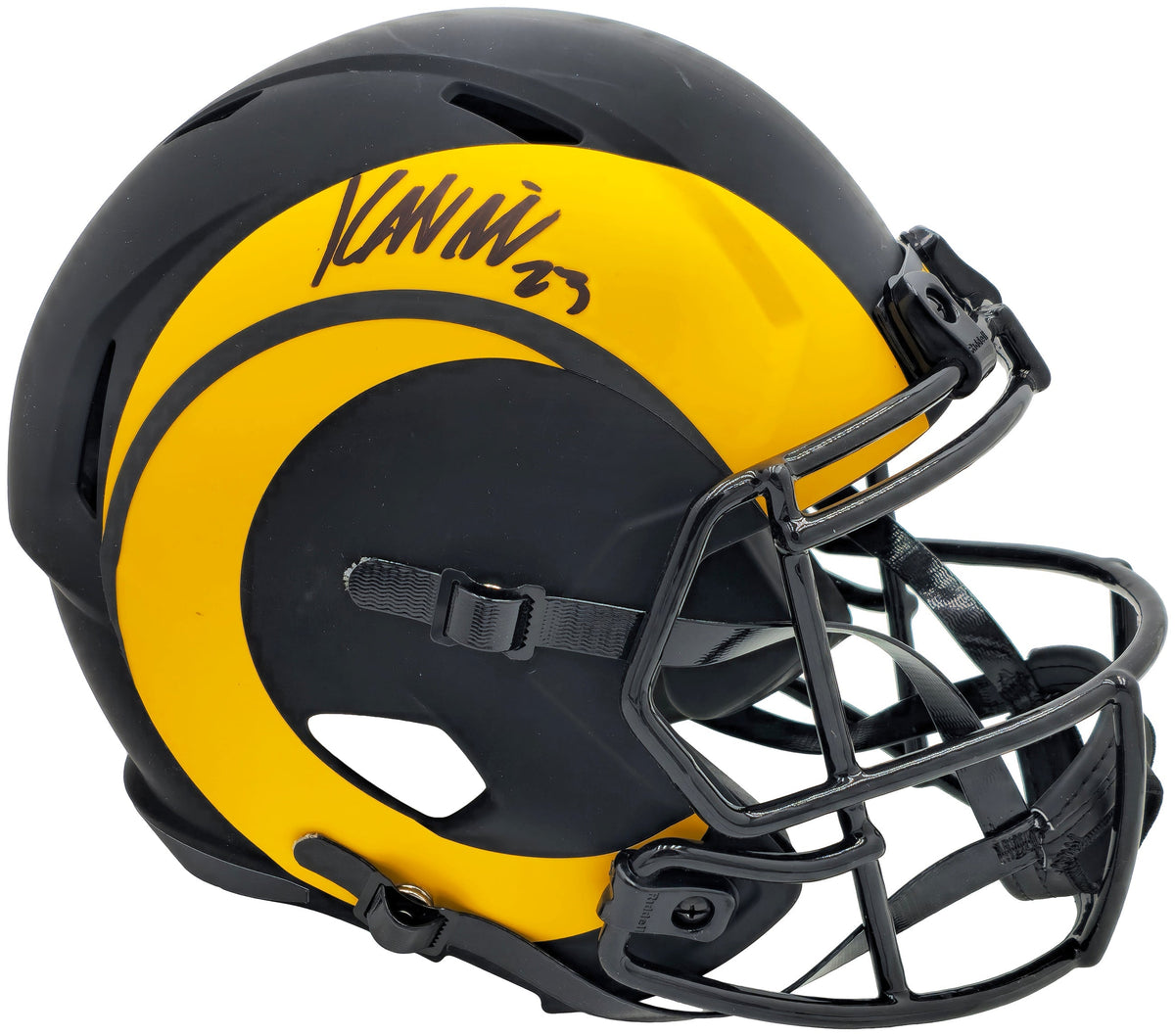 Kyren Williams Autographed Los Angeles Rams Eclipse Black Full Size Speed Replica Helmet Beckett BAS Witness