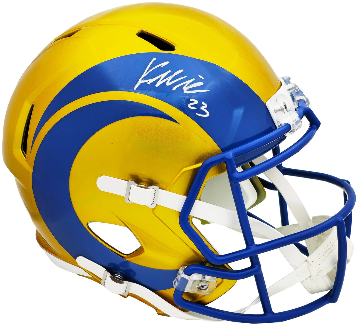 Kyren Williams Autographed Los Angeles Rams Flash Yellow Full Size Speed Replica Helmet Beckett BAS Witness