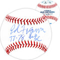 Ed Figueroa Autographed Official MLB Baseball New York Yankees "77 & 78 WSC" Beckett BAS Witness