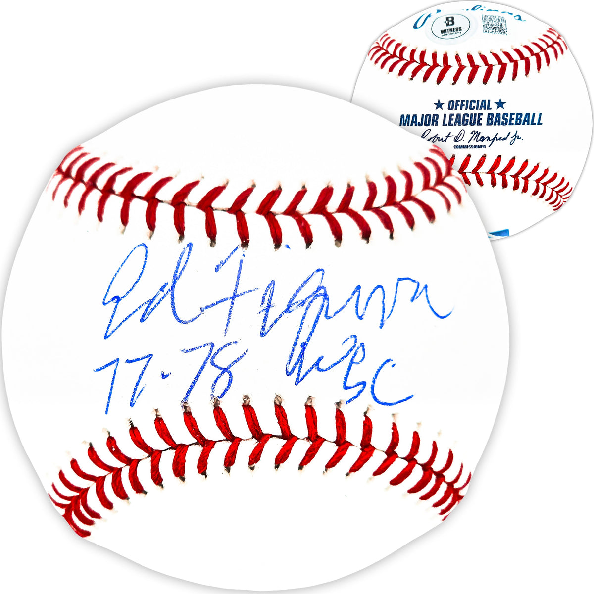 Ed Figueroa Autographed Official MLB Baseball New York Yankees "77 & 78 WSC" Beckett BAS Witness