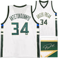 Milwaukee Bucks Giannis Antetokounmpo Autographed White Jersey Beckett BAS Witness