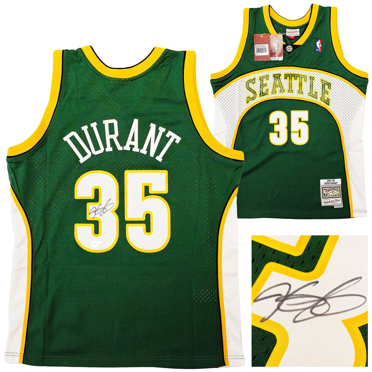 Seattle Supersonics Kevin Durant Autographed Green Authentic Mitchell & Ness Swingman 2007-08 Jersey Size L Beckett BAS QR Stock #212190