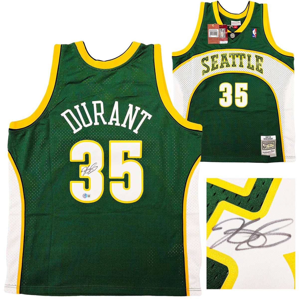 Seattle Supersonics Kevin Durant Autographed Green Authentic Mitchell & Ness Swingman 2007-08 Jersey Size XL Beckett BAS QR Stock #212189