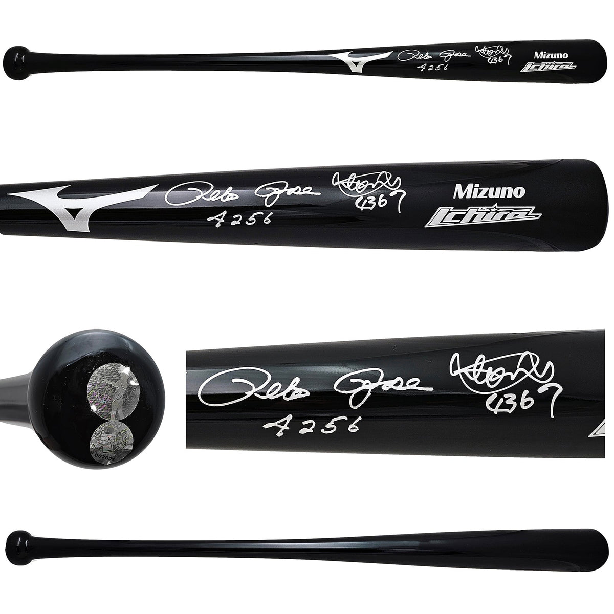 Ichiro Suzuki & Pete Rose Autographed Black Mizuno Player Model Bat Seattle Mariners "Hits" PR Holo & IS Holo Stock #212164