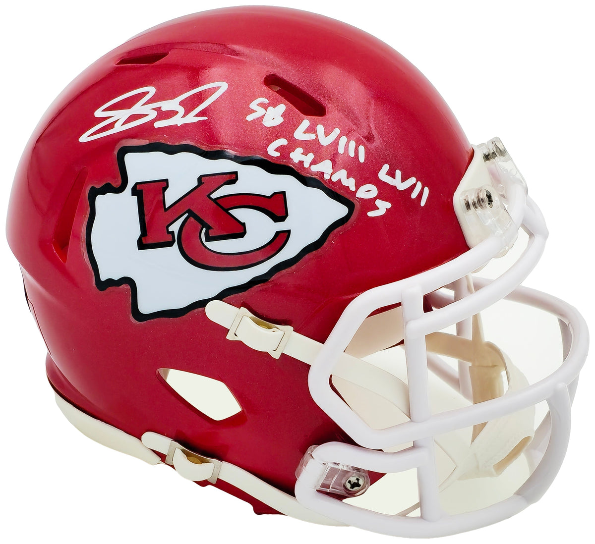 Skyy Moore Autographed Kansas City Chiefs Red Speed Mini Helmet "SB LVII LVIII Champs" Beckett BAS Witness