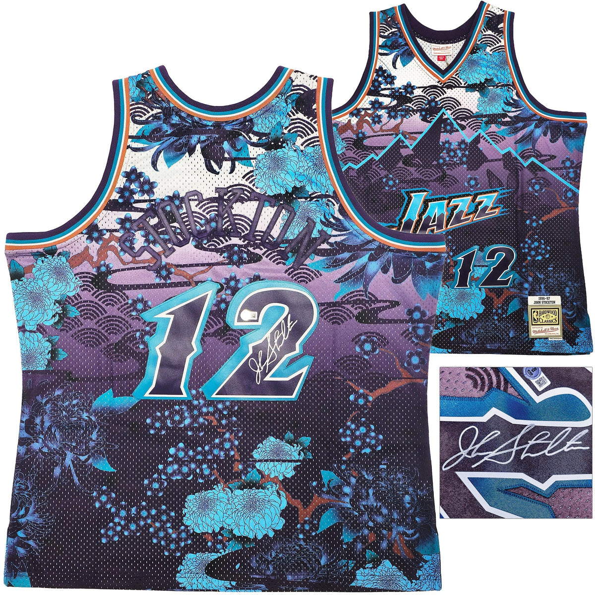 Utah Jazz John Stockton Autographed Purple Authentic Mitchell & Ness 1996-97 Hardwood Classic Swingman Asian Heritage 5.0 Jersey Size XXL Beckett BAS Witness