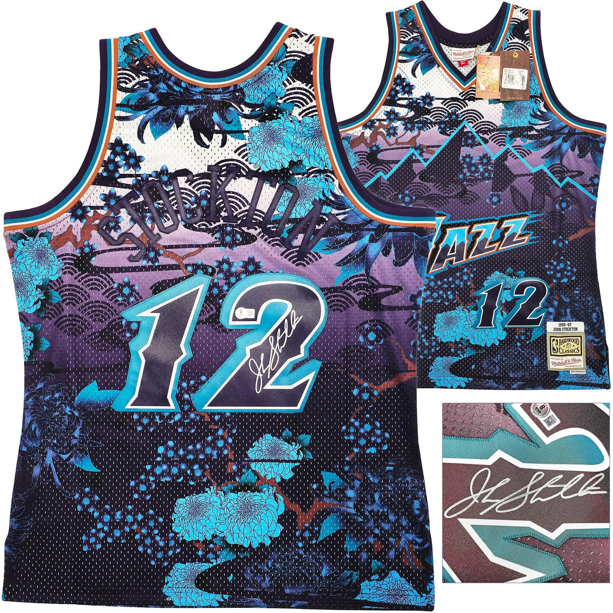 Utah Jazz John Stockton Autographed Purple Authentic Mitchell & Ness 1996-97 Hardwood Classic Swingman Asian Heritage 5.0 Jersey Size L Beckett BAS Witness