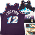 Utah Jazz John Stockton Autographed Purple Authentic Mitchell & Ness 1996-97 Hardwood Classic Swingman Road Jersey Size XL Beckett BAS Witness