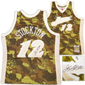 Utah Jazz John Stockton Autographed Green Authentic Mitchell & Ness 1998-99 Hardwood Classic Swingman Ghost Camo Jersey Size XL Beckett BAS Witness