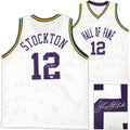 Utah Jazz John Stockton Autographed White Jersey Beckett BAS Witness