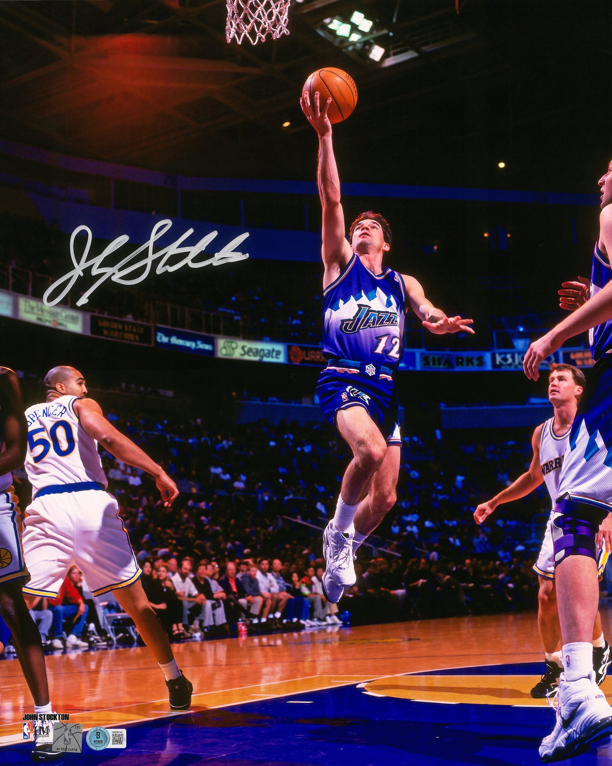 John Stockton Autographed 16x20 Photo Utah Jazz Beckett BAS Witness