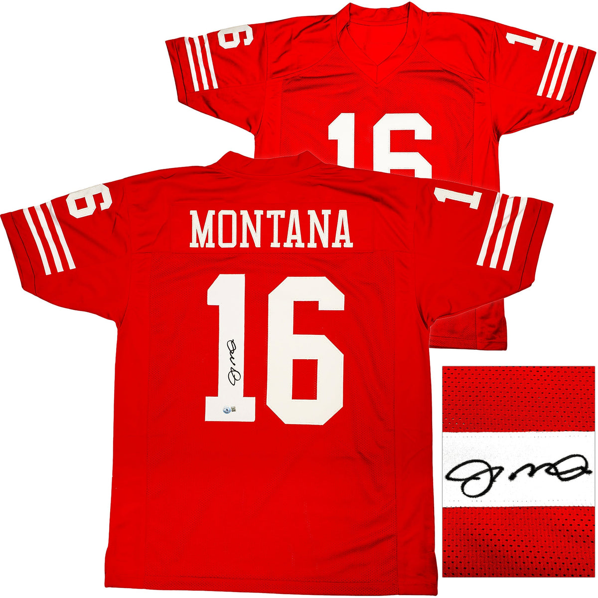 San Francisco 49ers Joe Montana Autographed Red Jersey Beckett BAS QR