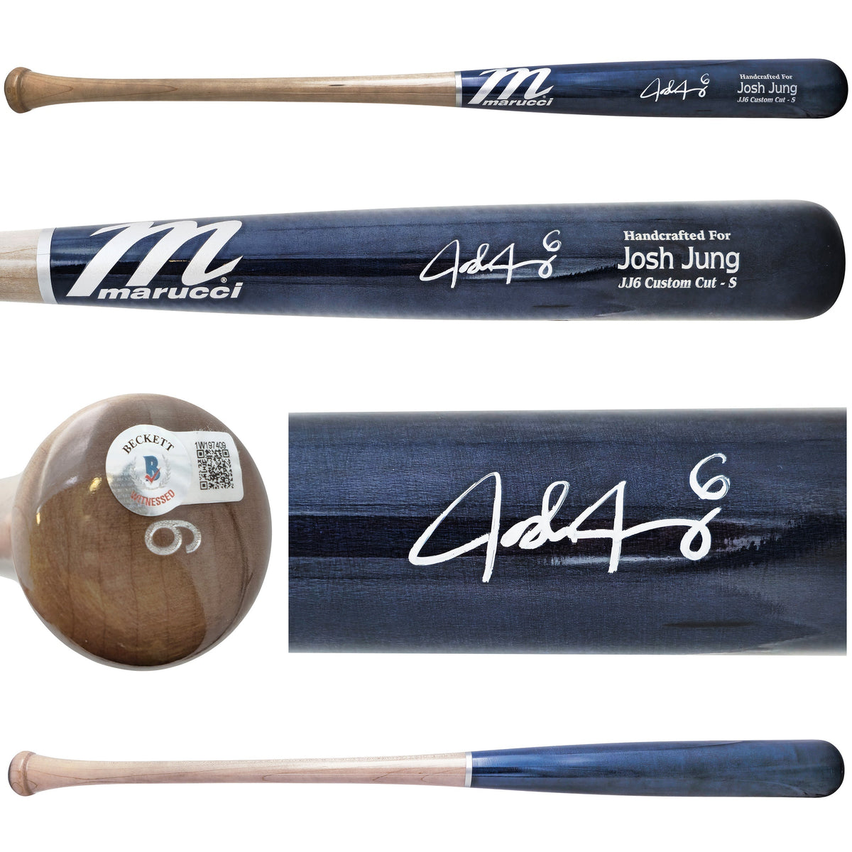 Josh Jung Autographed Navy & Grey Marucci Player Model Baseball Bat Texas Rangers Beckett BAS Witness