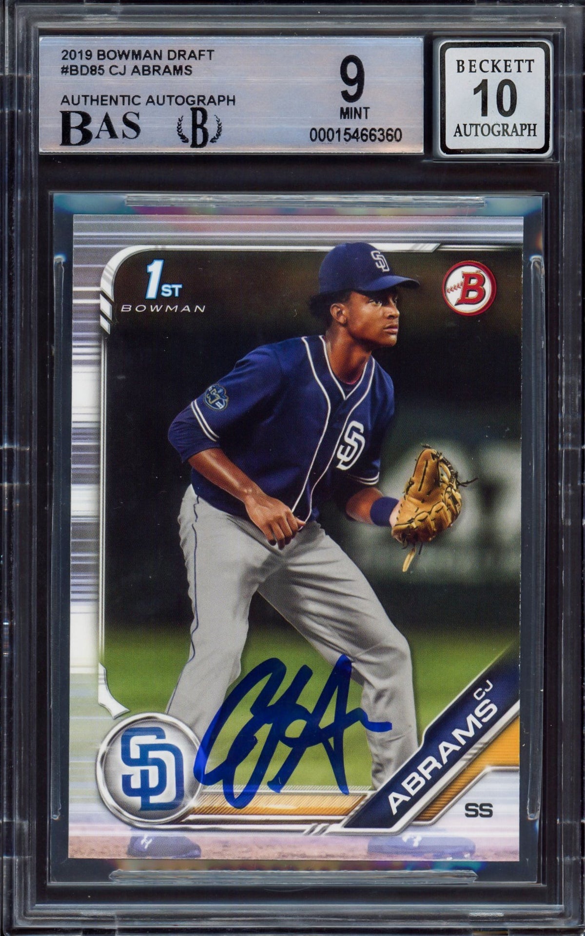 CJ Abrams Autographed 2019 Bowman Draft Rookie Card #BD85 San Diego Padres BGS 9 Auto Grade Gem Mint 10 Beckett BAS #15466360