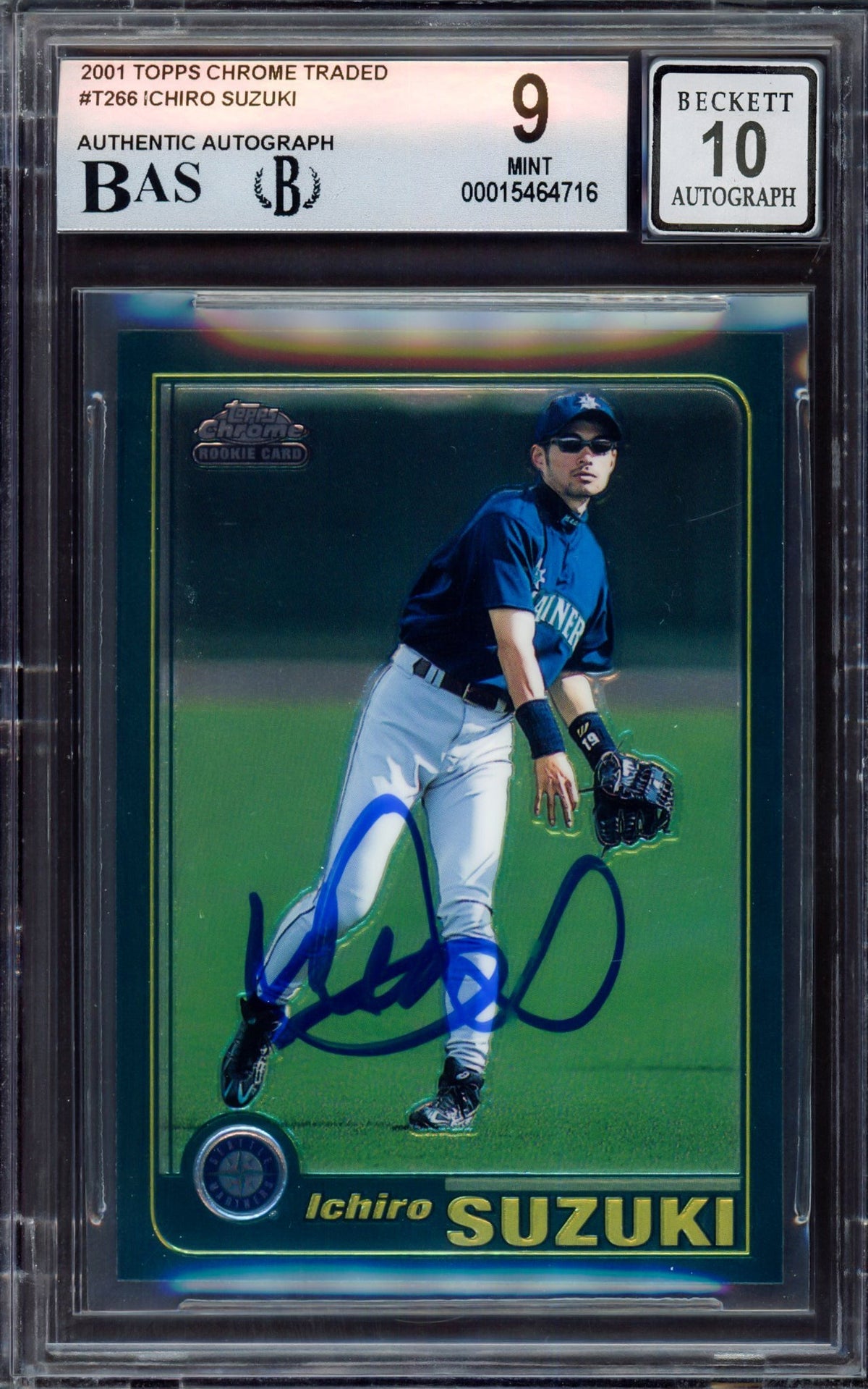 Ichiro Suzuki Autographed 2001 Topps Chrome Traded Rookie Card #T266 Seattle Mariners BGS 9 Auto Grade Gem Mint 10 Beckett BAS #15464716