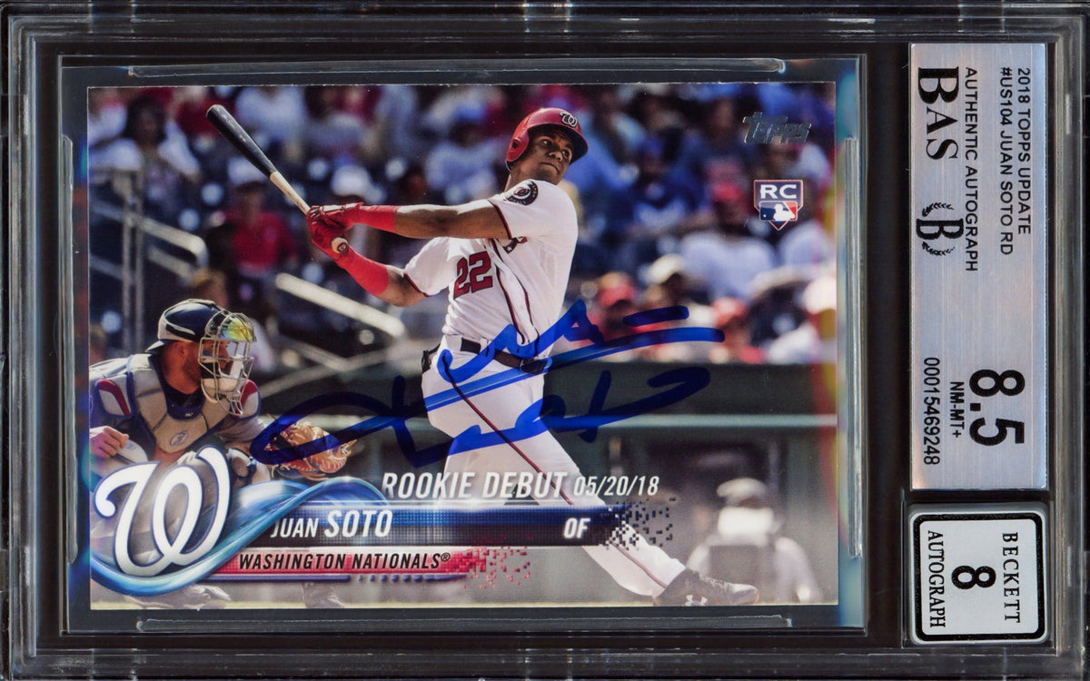 Juan Soto Autographed 2018 Topps Update Rookie Card #US104 Washington Nationals BGS 8.5 Auto Grade Near Mint/Mint 8 Beckett BAS Stock #213278