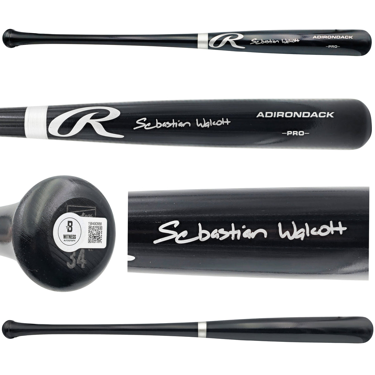 Sebastian Walcott Autographed Black Rawlings Adirondack Baseball Bat Texas Rangers Full Name Beckett BAS Witness