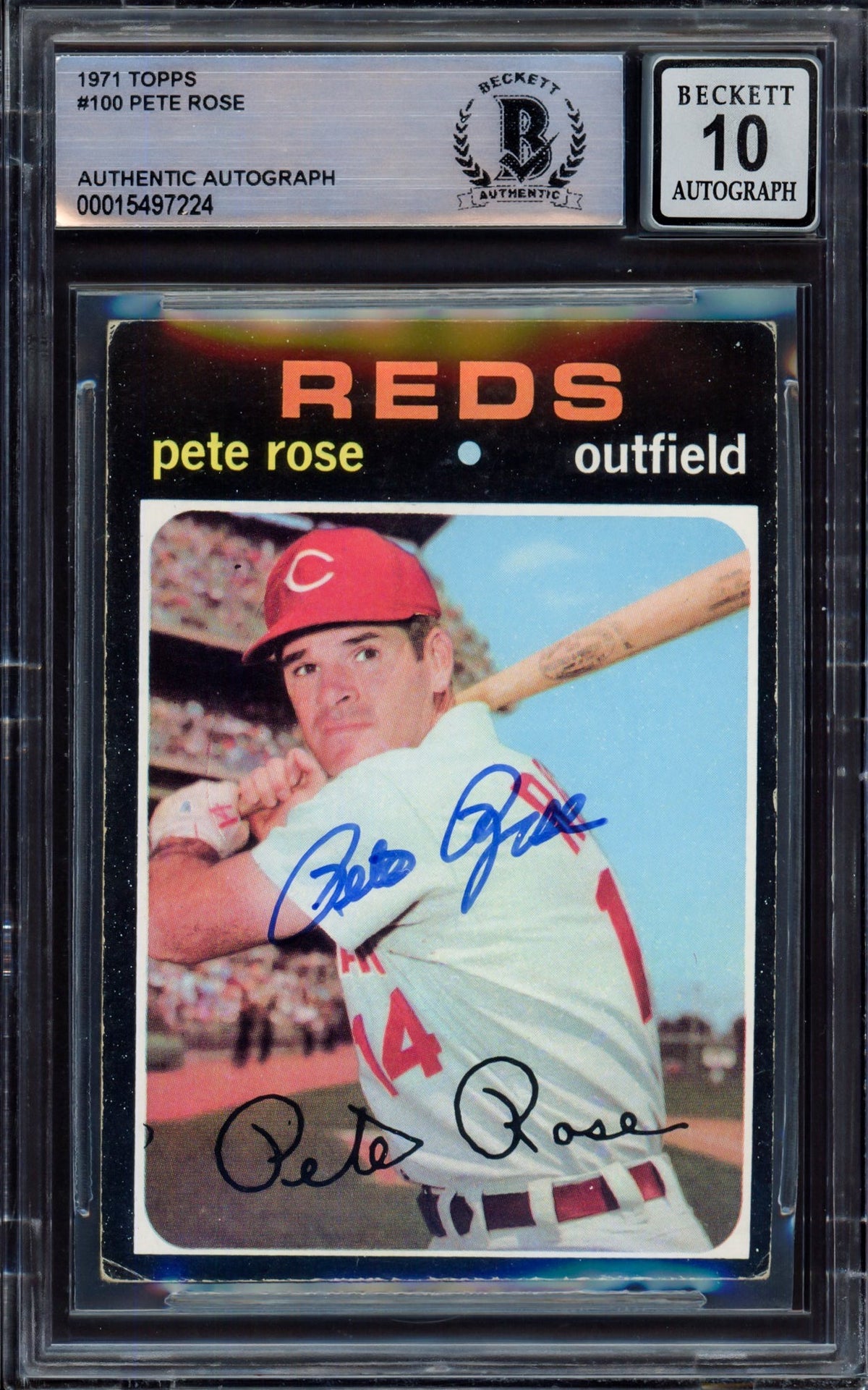 Pete Rose Autographed 1971 Topps Card #100 Cincinnati Reds Auto Grade Gem Mint 10 Beckett BAS #15497224