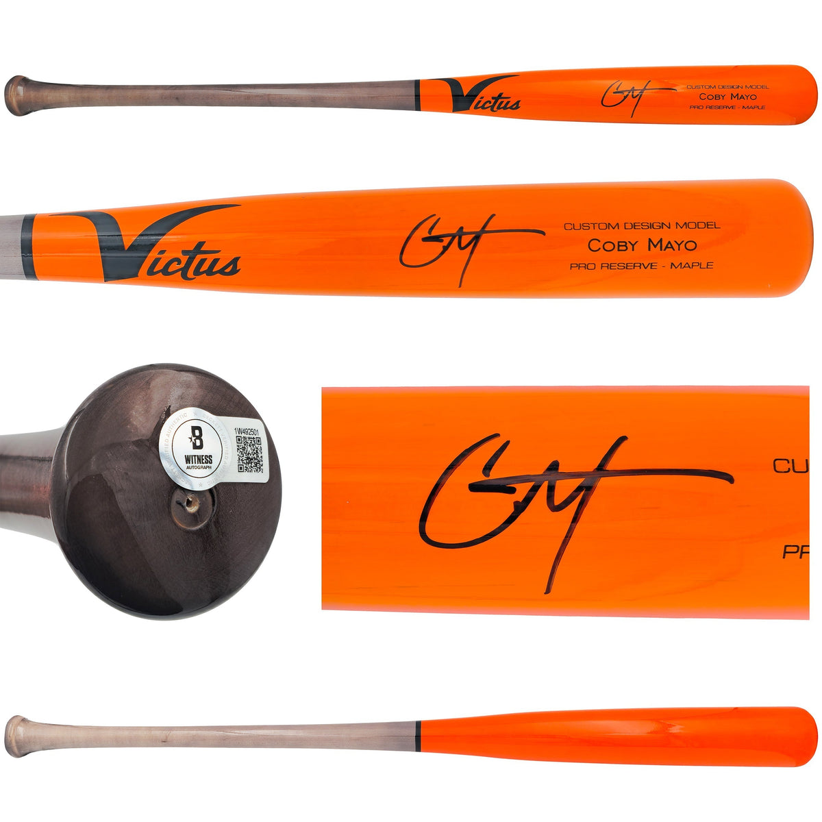 Coby Mayo Autographed Orange Victus Player Model Baseball Bat Baltimore Orioles Beckett BAS Witness
