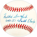 Freddie Sanford Autographed Official AL Baseball New York Yankees "1949-51 World Champs"