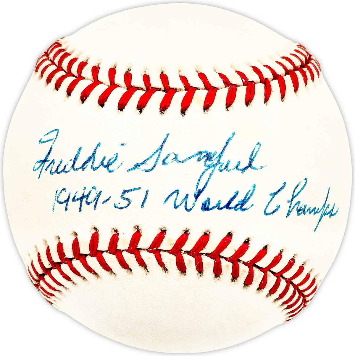Freddie Sanford Autographed Official AL Baseball New York Yankees "1949-51 World Champs"