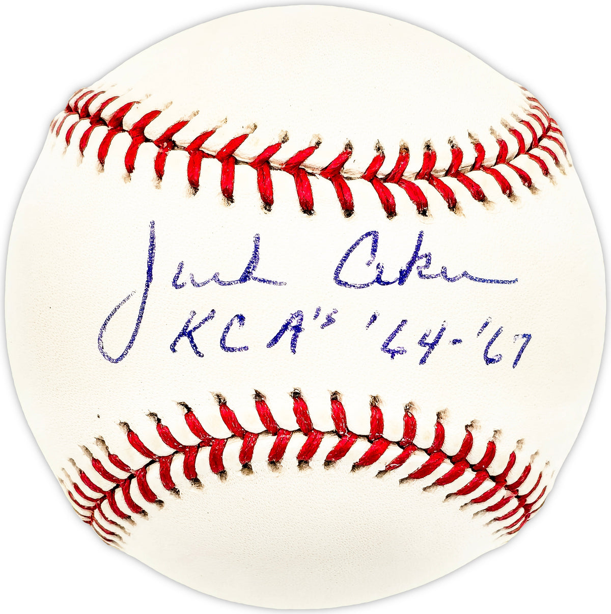 Jack Aker Autographed Official AL Baseball KC A's "64-'67"