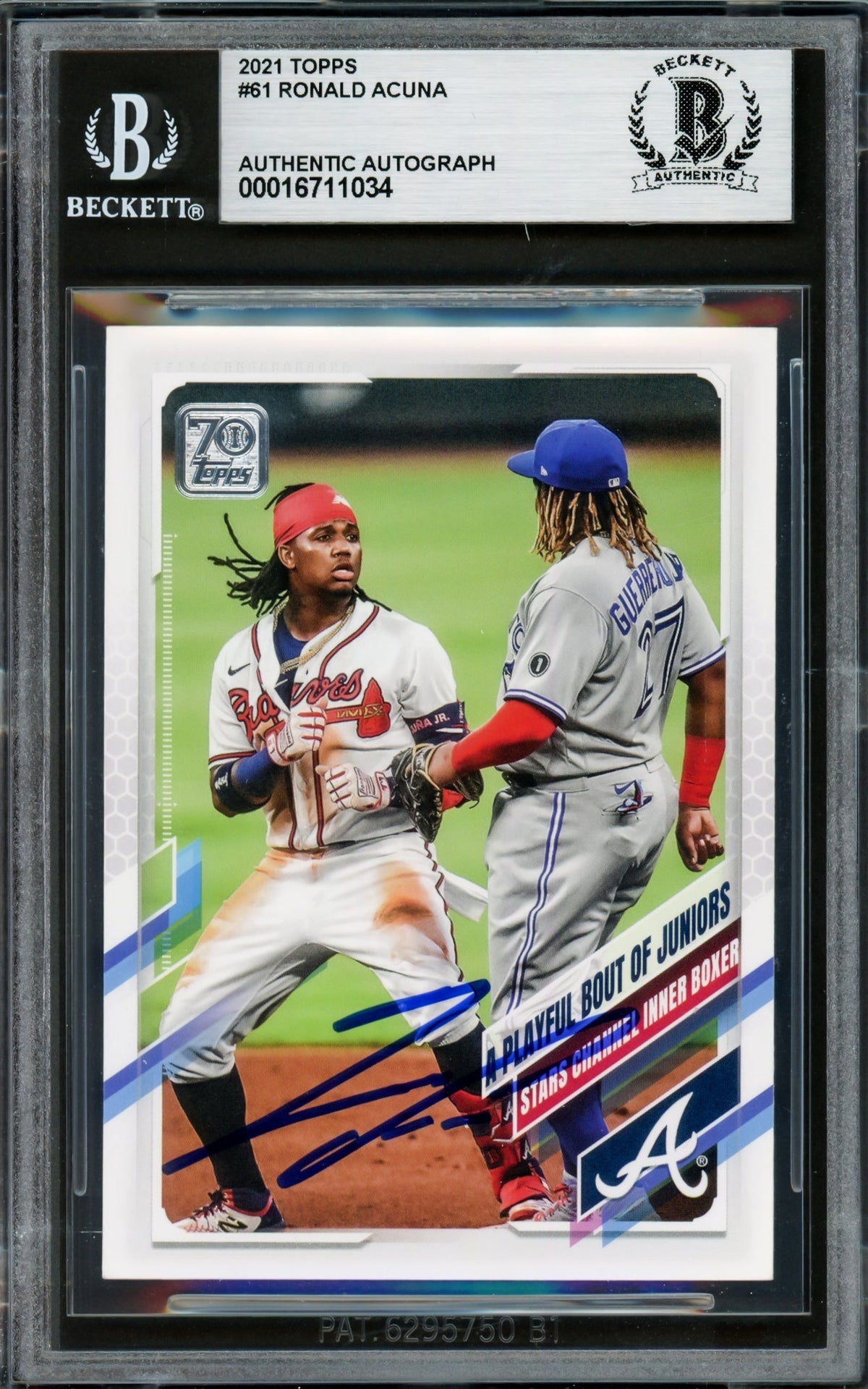 Ronald Acuna Jr. Autographed 2021 Topps Card #61 Atlanta Braves Beckett BAS #16711034