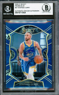 Stephen Curry Autographed 2020-21 Select Blue Prizm Card #57 Golden State Warriors Beckett BAS #16713926