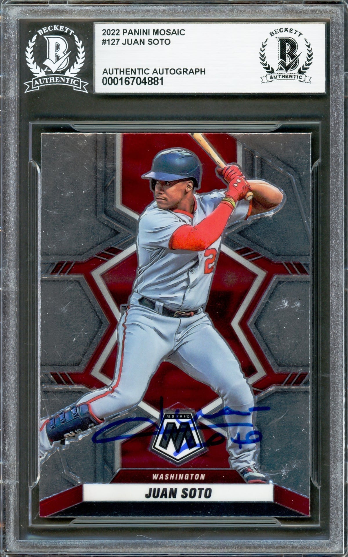 Juan Soto Autographed 2022 Panini Mosaic Card #127 New York Yankees Beckett BAS #16704881
