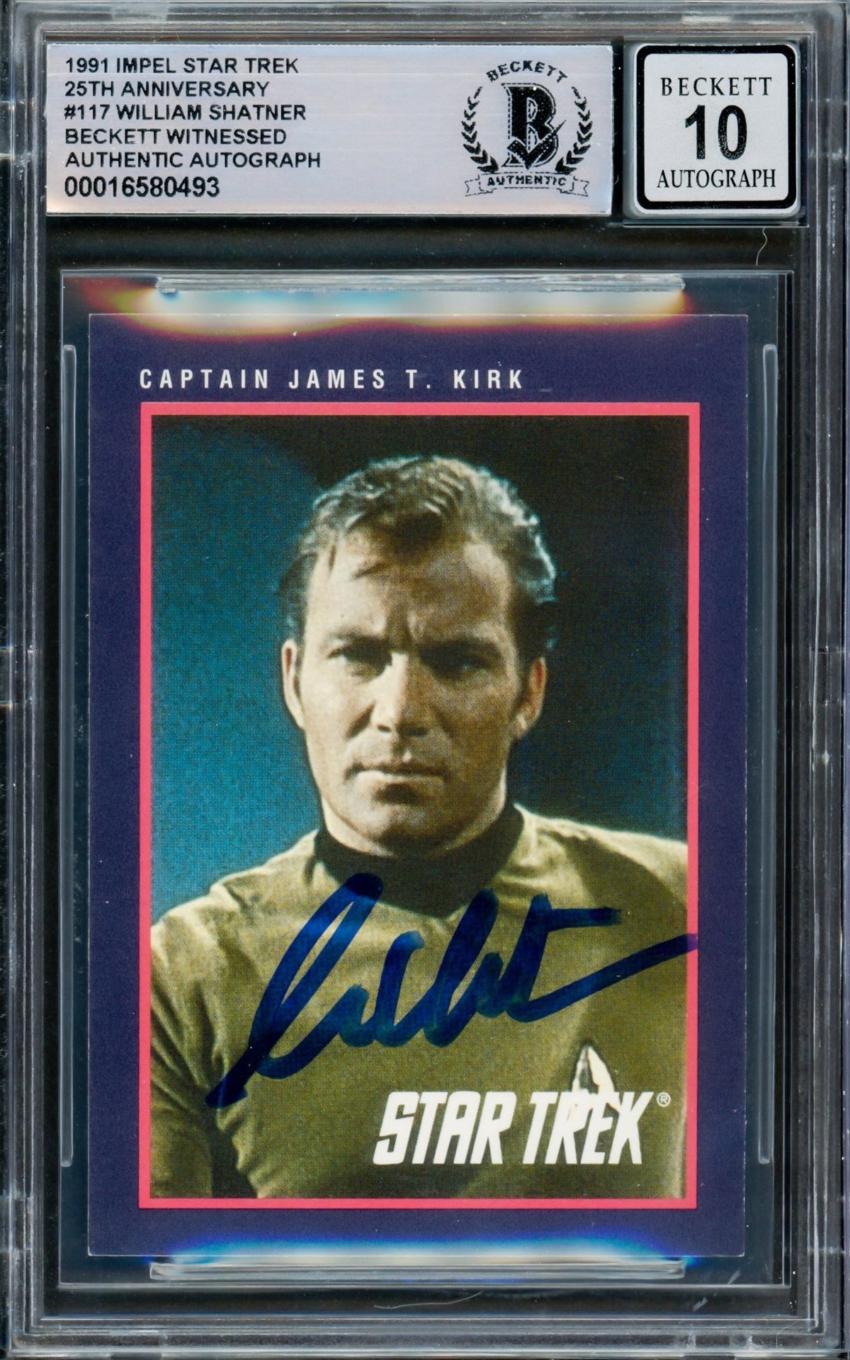 William Shatner Autographed 1991 Impel 25th Anniversary Card #117 Star Trek Captain Kirk Auto Grade Gem Mint 10 Beckett BAS #16580493