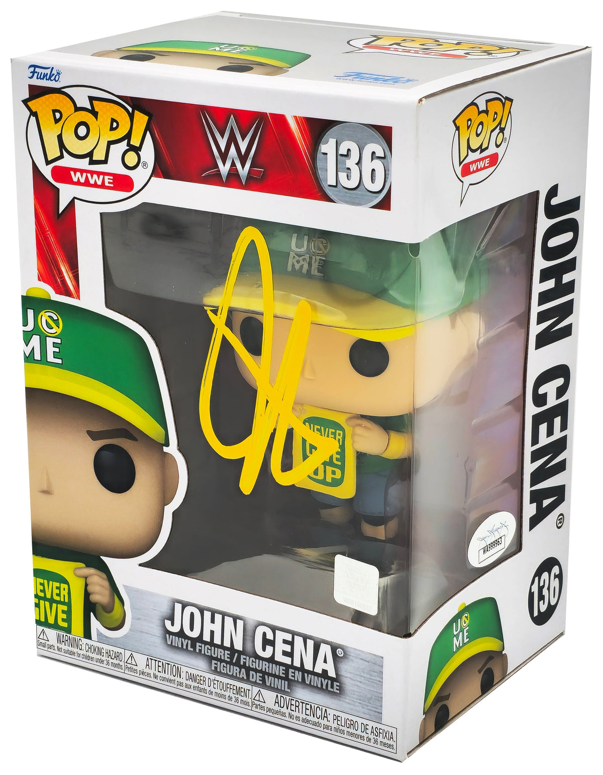 John Cena Autographed Funko Pop #136 Vinyl Figurine In Yellow JSA