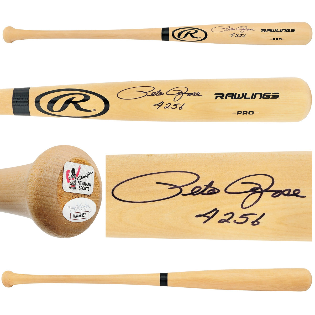 Pete Rose Autographed Blonde Rawlings Pro Baseball Bat Cincinnati Reds "4256" JSA