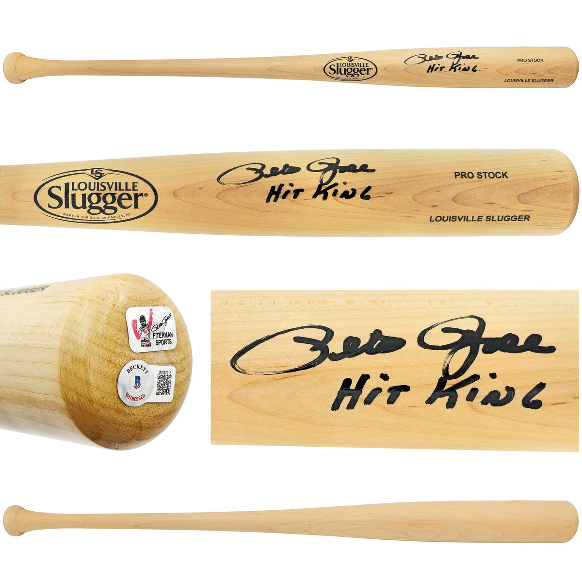 Pete Rose Autographed Blonde Louisville Slugger Pro Stock Baseball Bat Cincinnati Reds "Hit King" Beckett BAS Witness