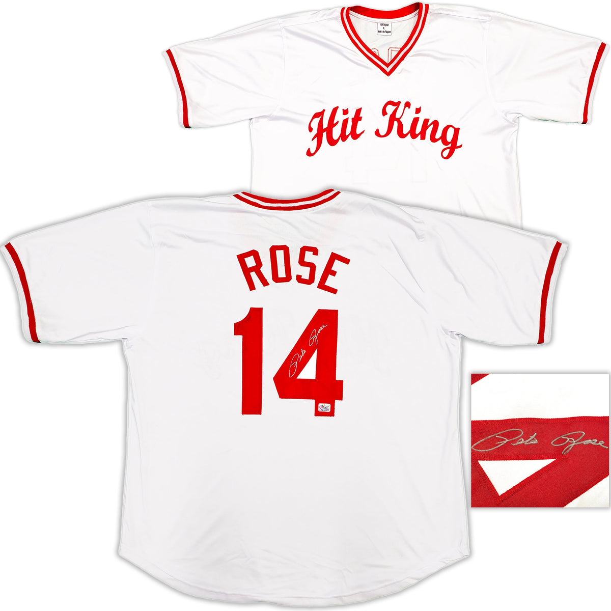 Cincinnati Reds Pete Rose Autographed White & Red Baseball Jersey PR Holo