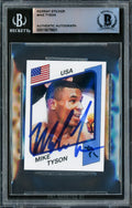 Mike Tyson Autographed 1986 Panini Supersport Reprint Rookie Retro Sticker Card #153 Beckett BAS