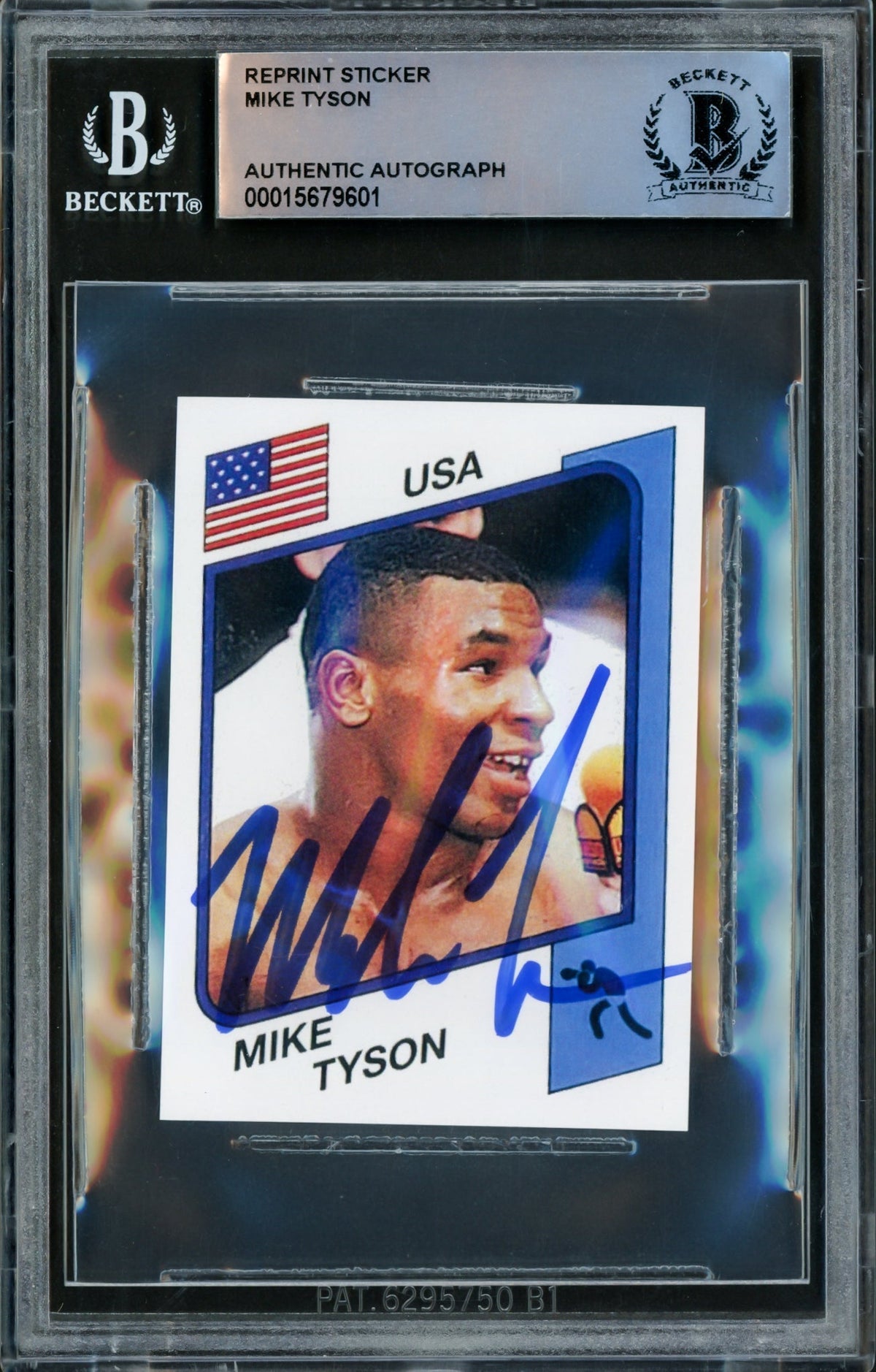 Mike Tyson Autographed 1986 Panini Supersport Reprint Rookie Retro Sticker Card #153 Beckett BAS