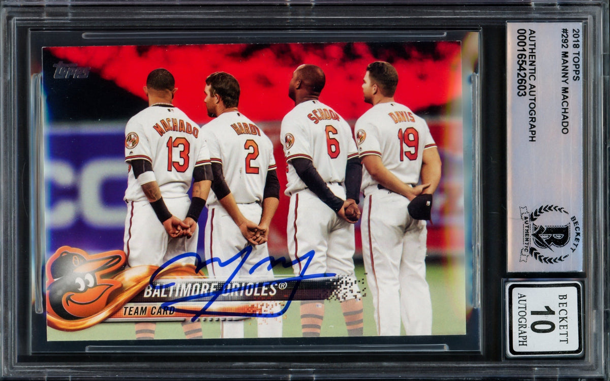 Manny Machado Autographed 2018 Topps Card #292 Baltimore Orioles Auto Grade Gem Mint 10 Beckett BAS