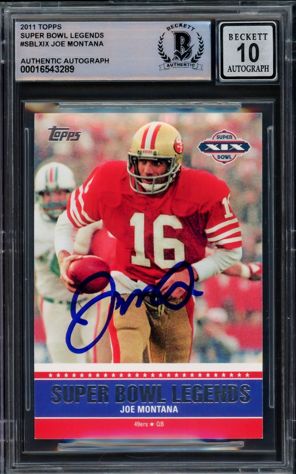 Joe Montana Autographed 2011 Topps Super Bowl Legends Card #SBL-XIX San Francisco 49ers Auto Grade Gem Mint 10 Beckett BAS